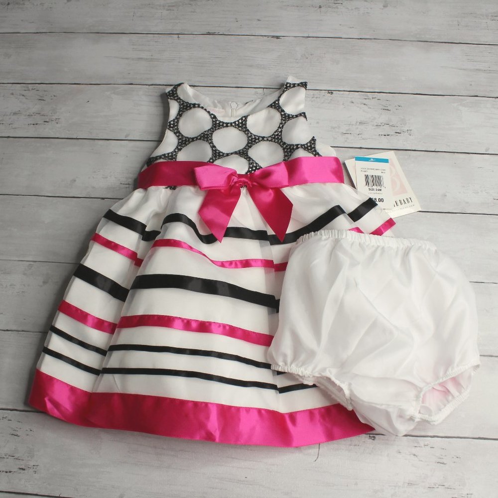 Bonnie Vintage Baby Girl's Organdy Party Dress Size 18 Months White Pink